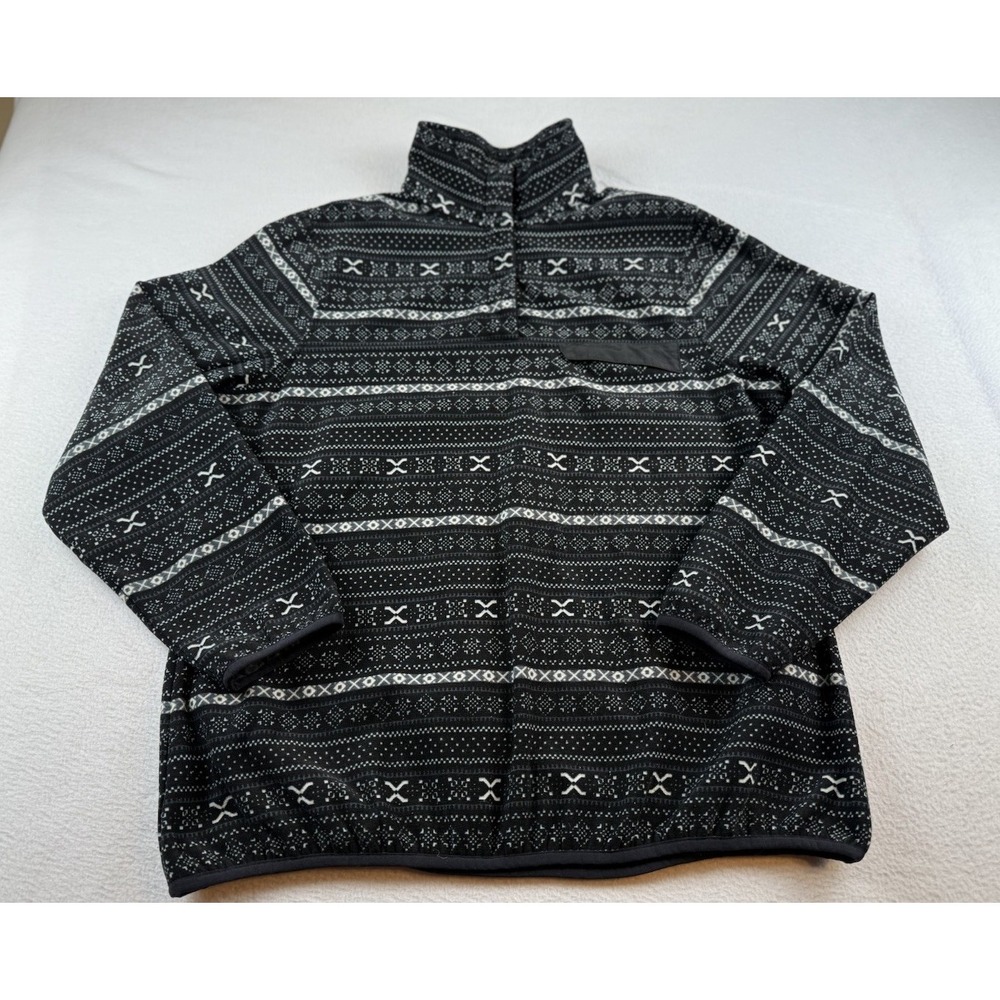 Jachs Cabin Fair Isle 1/4 Snap Pullover Black White Women's Size L EUC Cozy